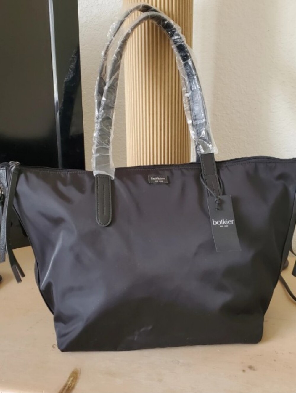 Botkier Black Nylon Tote with Leather-Trim Handles